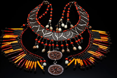 indigenous handmade jewelry on a black background, created with generative aiの素材