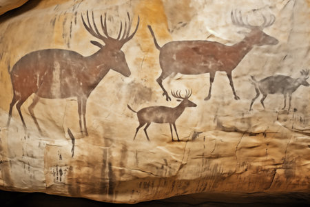 depictions of animals in ancient rock art, created with generative aiの素材