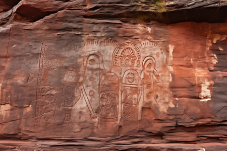detailed rock carvings in natural earth tones, created with generative aiの素材
