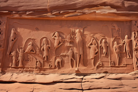 shallow carvings in a sandstone wall, created with generative aiの素材