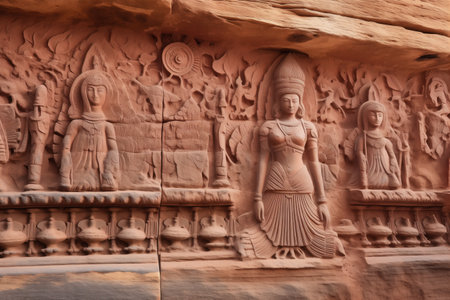 shallow carvings in a sandstone wall, created with generative aiの素材