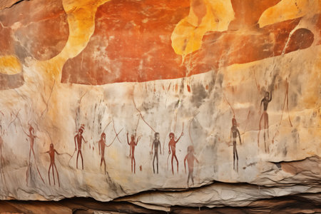 rock art on the inner walls of a cave, created with generative aiの素材