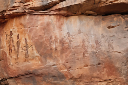 fragments of rock art on a cliff face, created with generative aiの素材