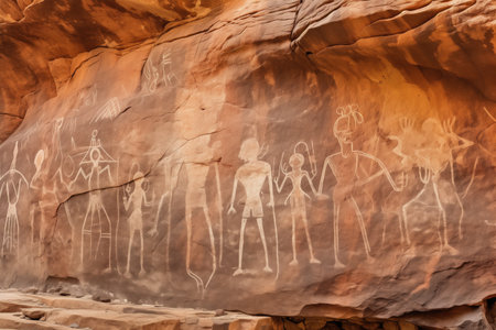 native petroglyphs on a canyon wall, created with generative aiの素材