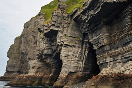 an uplifted rocky cliff due to tectonic movement, created with generative aiの素材