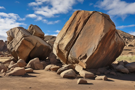 massive boulders tilted from seismic activity, created with generative aiの素材