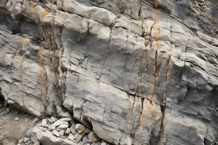 a close-up of small fragmented rocks on an earthquake fault line, created with generative aiの素材