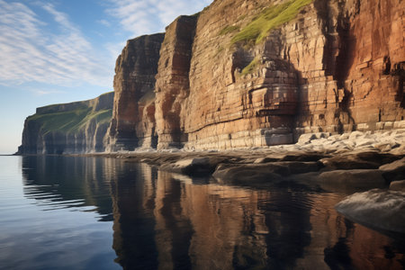 rocky cliffs reflecting midday sunlight, created with generative aiの素材