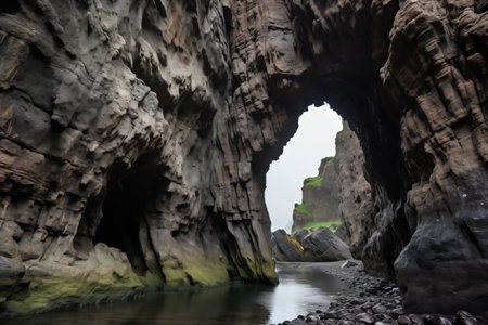 rock formation with natural tunnel through it, created with generative aiの素材