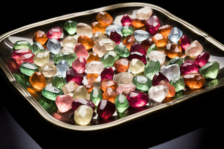 panning tray with small gemstones, created with generative aiの素材