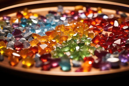 panning tray with small gemstones, created with generative aiの素材