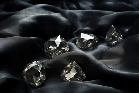 raw diamonds on dark velvet cloth, created with generative aiの素材