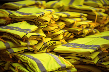 yellow safety vests stacked neatly, created with generative aiの素材