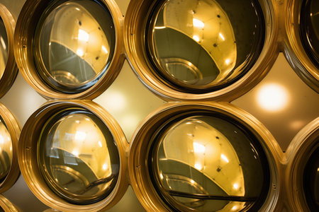 gleaming brass portholes on a sailboat hull, created with generative aiの素材