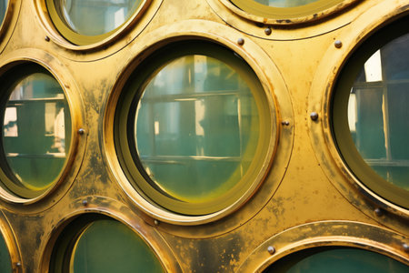 gleaming brass portholes on a sailboat hull, created with generative aiの素材