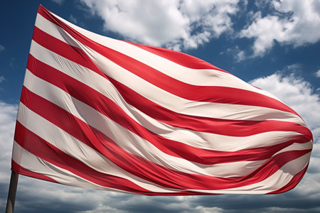 red and white striped mainsail flapping in the wind, created with generative aiの素材