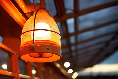 an orange rescue strobe light on a sailing deck, created with generative aiの素材