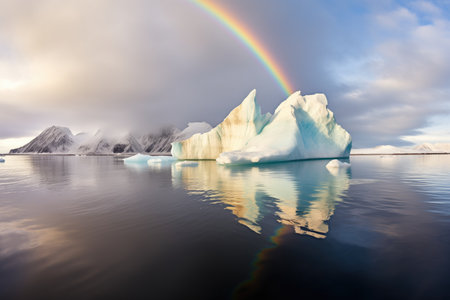 rainbow reflected on iceberg surface, created with generative aiの素材