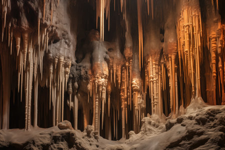 close-up of stalagmites in an underground cave, created with generative aiの素材