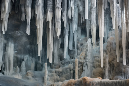 close-up of stalagmites in an underground cave, created with generative aiの素材
