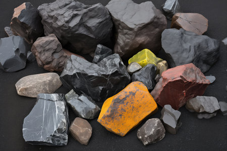 various volcanic rocks with labels, created with generative aiの素材