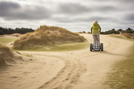 segway navigating a sandy path on outdoor course, created with generative aiの素材