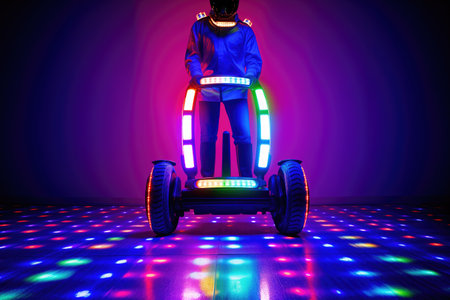 customized segway with colorful led lights, created with generative aiの素材