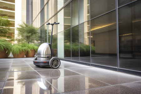 segway parked near an office building, created with generative aiの素材