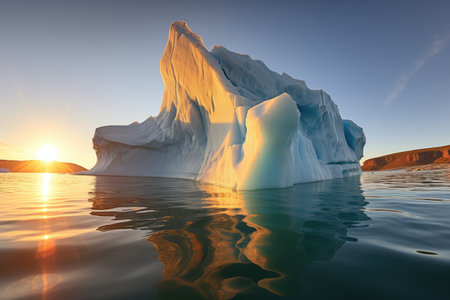 sunlit iceberg displaying signs of rapid melting, created with generative aiの素材