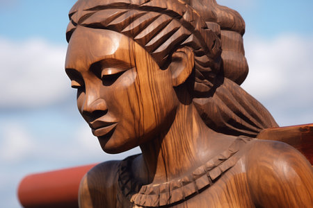 sailboat detail: elaborately carved wooden figurehead, created with generative aiの素材