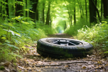 close-up of a segways wheel on a track in a forest, created with generative aiの素材