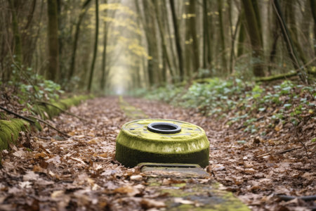 close-up of a segways wheel on a track in a forest, created with generative aiの素材