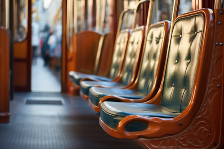 close-up of details like tram handles and seats, created with generative aiの素材
