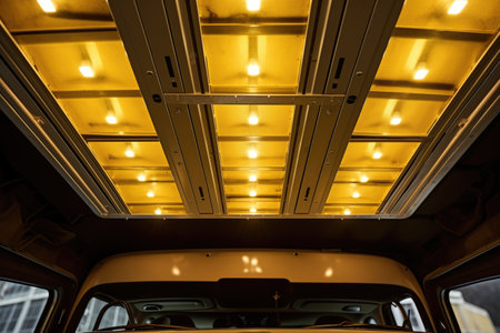 view of truck cabin ceiling with light fixtures, created with generative aiの素材
