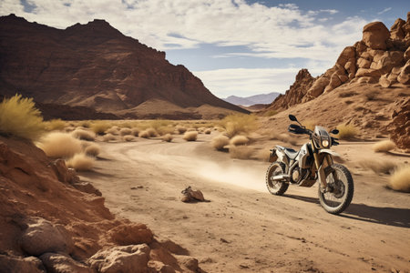 off-road motorcycle on a desert trail, created with generative aiの素材