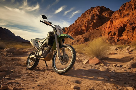 off-road motorcycle on a desert trail, created with generative aiの素材