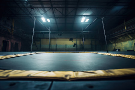 trampoline in an empty gym meant for hiit routines, created with generative aiの素材