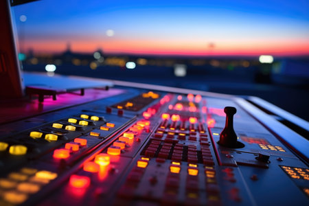 air traffic control console buttons lit up, created with generative aiの素材