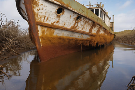 boat hull scraped to remove marine growth, created with generative aiの素材