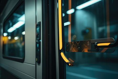a modern bus door system, showcasing automatic functionality, created with generative aiの素材