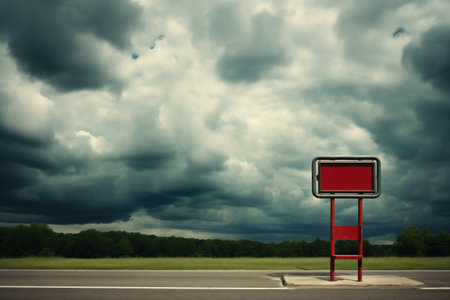 a bus stop sign against a cloudy sky, created with generative aiの素材