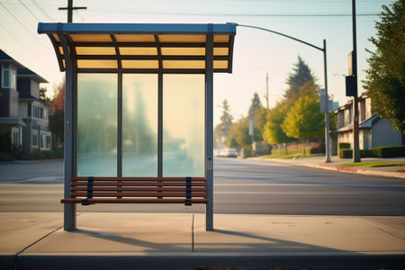 an empty bus stop with bold, clean lines and modern design, created with generative aiの素材
