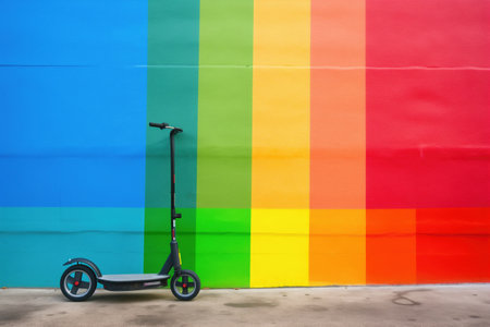 rainbow segway in front of a colorful wall, created with generative aiの素材