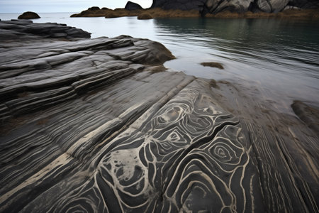 patterns on a rock platform etched by the sea, created with generative aiの素材