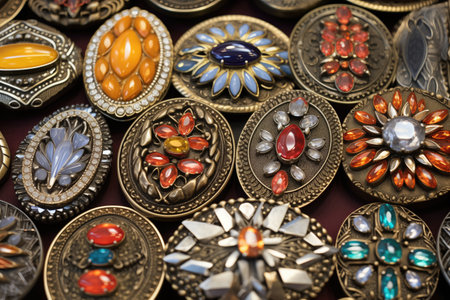 belt buckles in an array differing in colors and designs, created with generative aiの素材