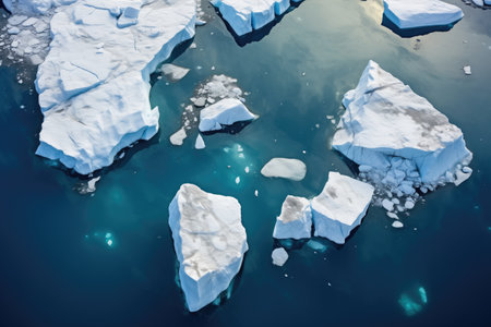 aerial view of icebergs harsh geometric form, created with generative aiの素材