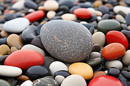 close-up shot of pebble arrangement on a beach, created with generative aiの素材
