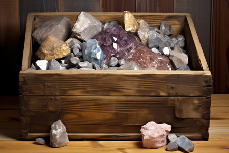 various unique geodes arranged on a study desk, created with generative aiの素材