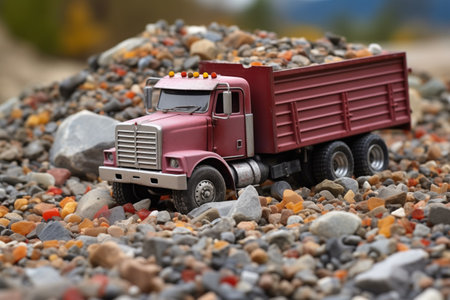 miniature toy dump truck loaded with small rocks, created with generative aiの素材