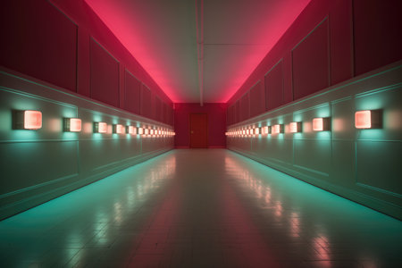 row of led lights illuminating a room, created with generative aiの素材